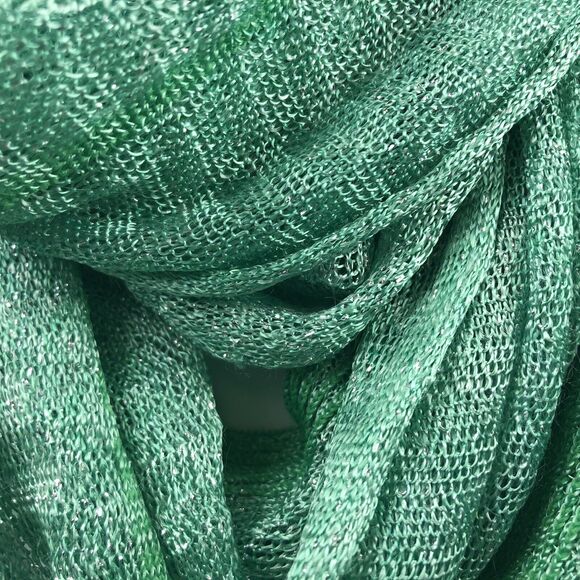 Apt 9 Scarf Women Green Metallic Stretch Open Knit Fringe Super Long 106 x 15 - Picture 1 of 12
